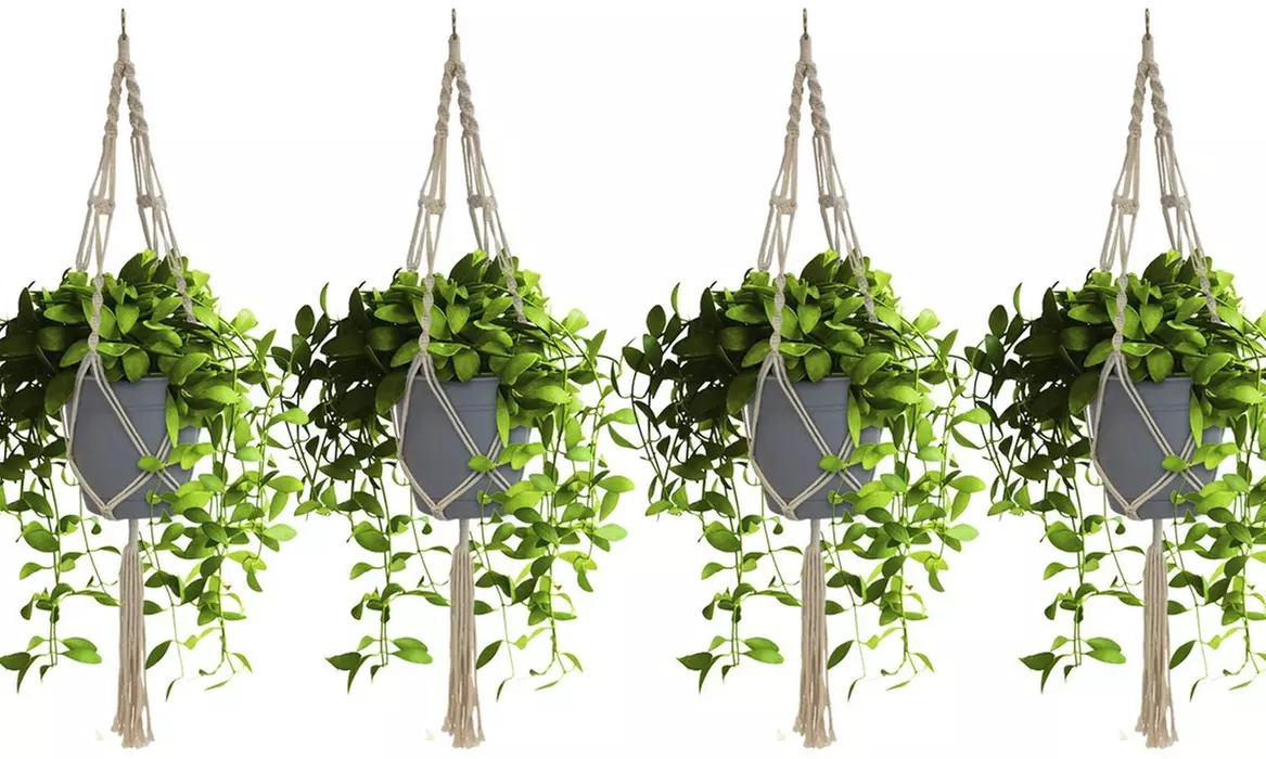 4-Pk Macrame Plant Hanger - Elegant Bohemian Design for Home, Patio, Garden - Second Medium