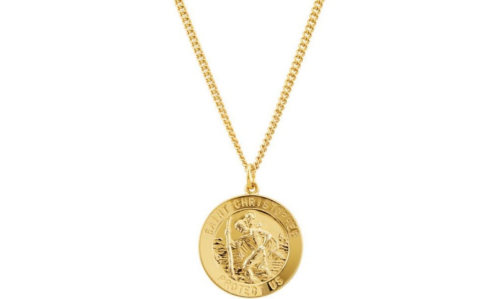 24K Gold-Plated Sterling Silver 25mm St. Christopher Medal Necklace