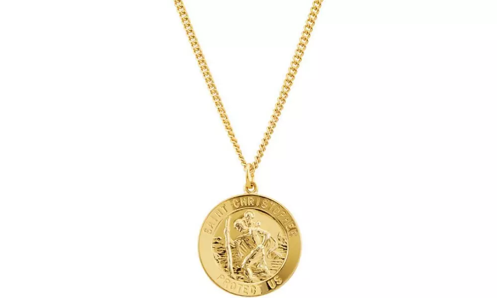 24K Gold-Plated Sterling Silver 25mm St. Christopher Medal Necklace - Primary Image
