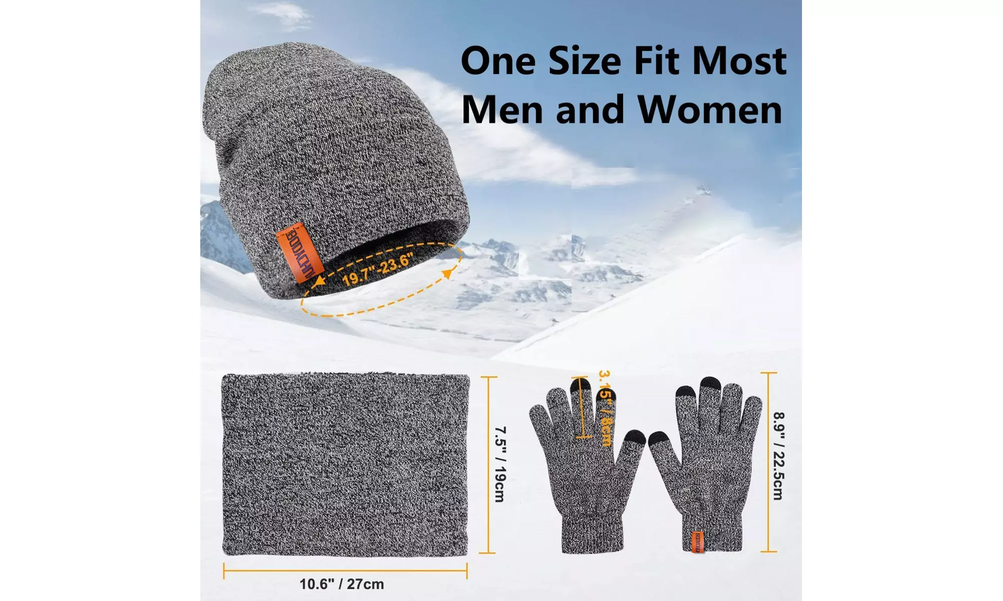 3 PCS Winter Beanie Hat Scarf Touchscreen Gloves for Men Women Knit Scarf Cap