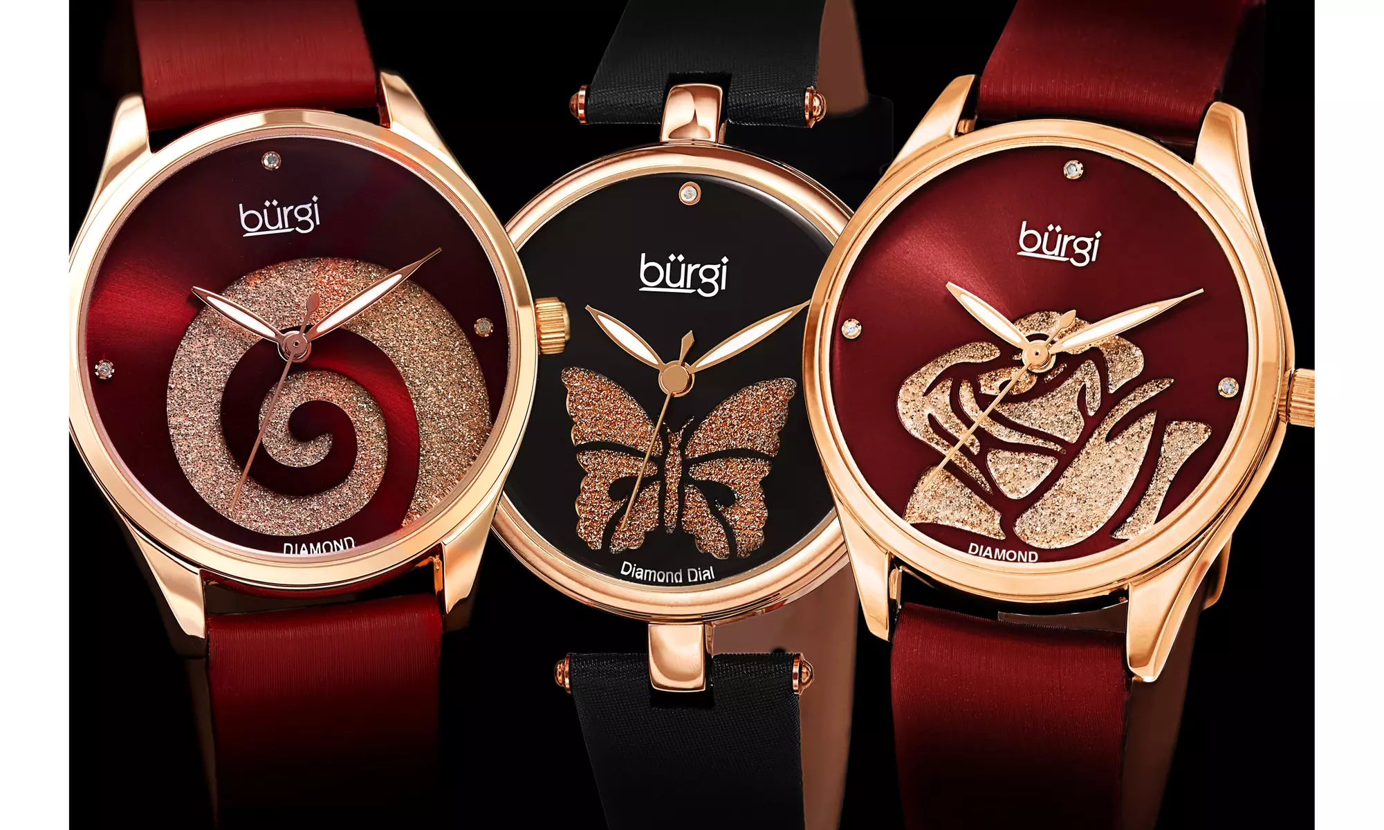 Women's Burgi Crystal Swirl Diamond-Marker Satin Leather-Strap Watch - Primary Image
