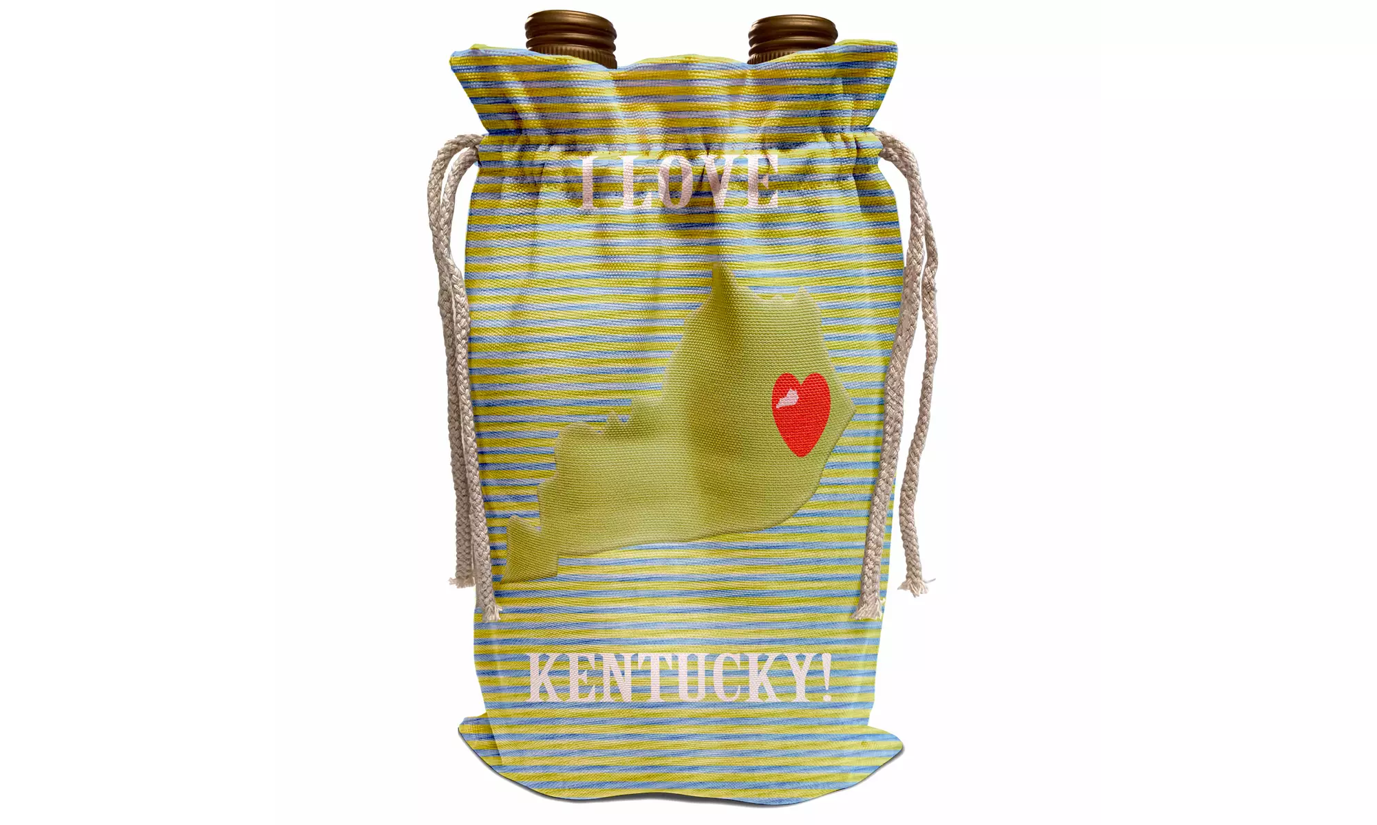 Wine Bag I Love Kentucky with a Heart on the State, Green, Red, Stripes - Primary Image