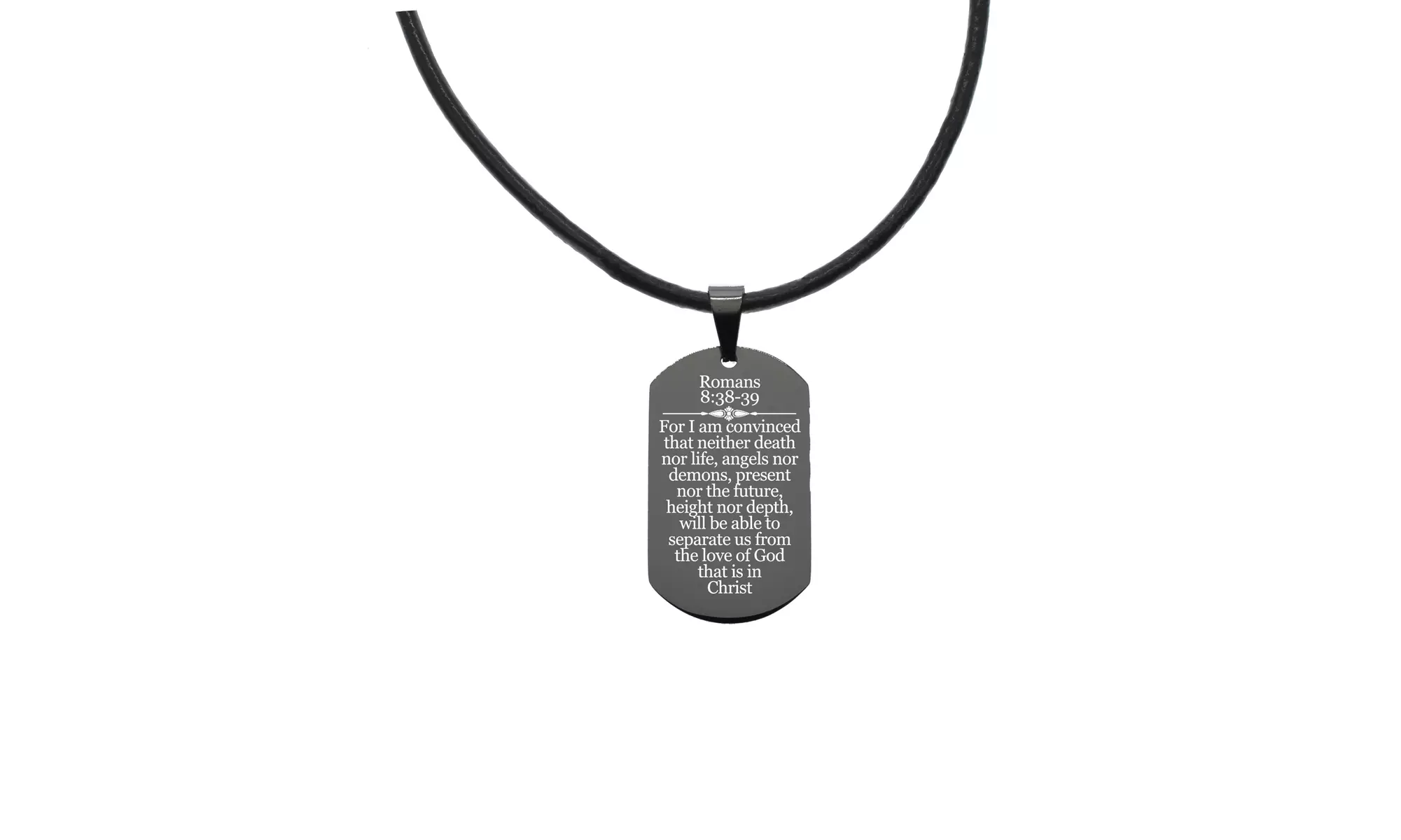 Genuine Leather Scripture Necklace By Pink Box - Black - Second Medium
