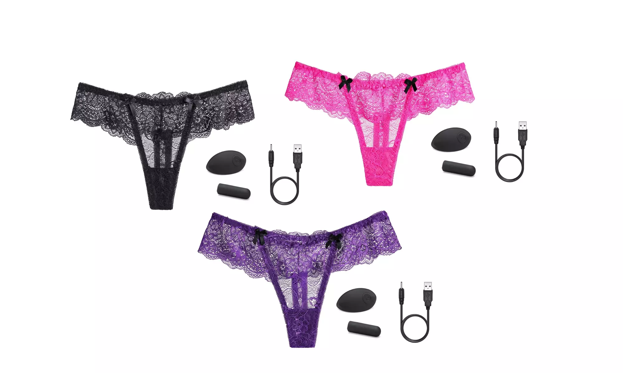 Naughty Nights Black Tie Remote Control Vibrating Panties - Sizes S-3X - Primary Image