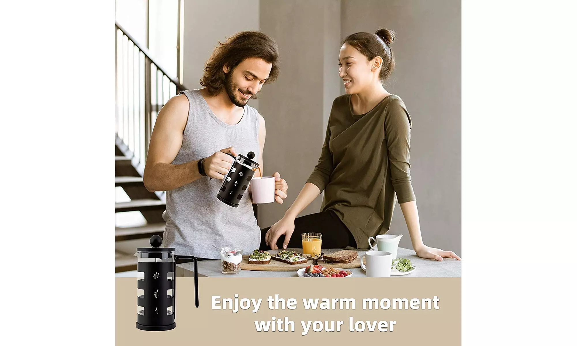 Mini French Press for 12oz Small French Press Coffee Maker 4 Level Filtration - Second Medium