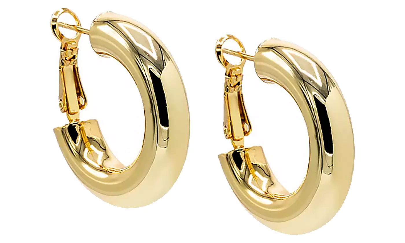 14K Gold Plated Wide Rounded Hollow Hoop Earring