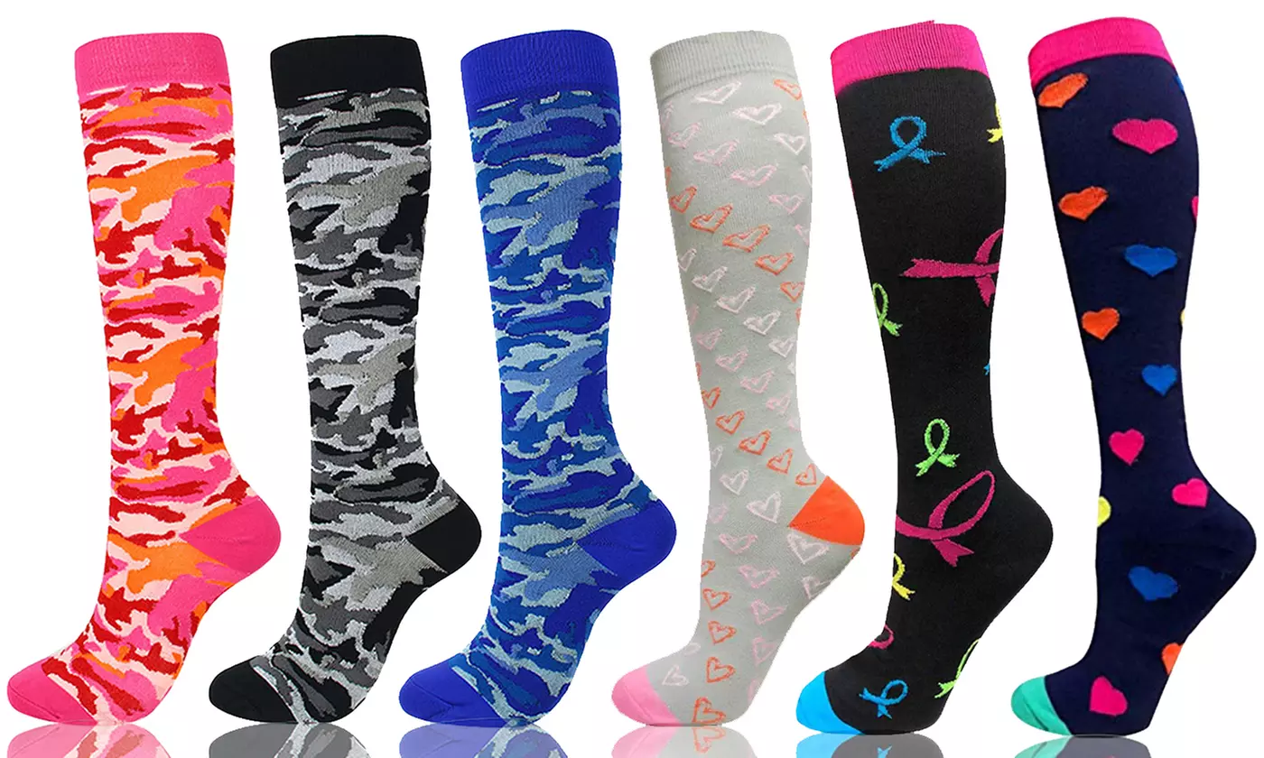 3-6 Pack Compression Socks Camouflage Graduated Sports Socks for Men & Women   - Primary Image