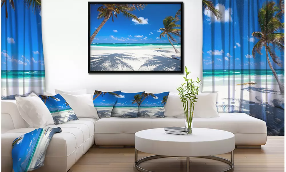 Coconut Palms at Beach - Photo Landscape Framed Canvas Art Print - Primary Image