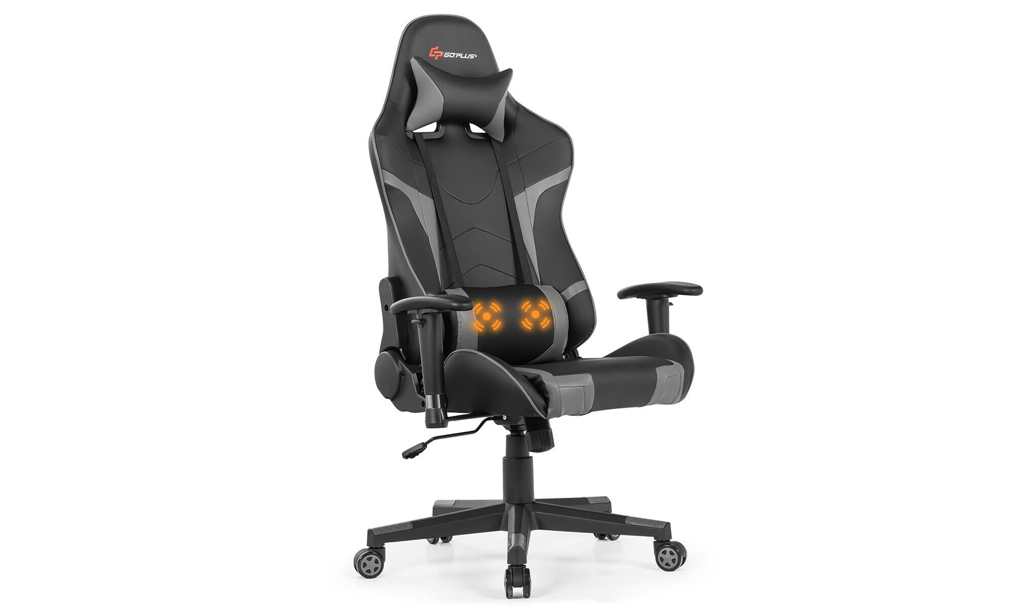 Reclining Massage Gaming Chair with Lumbar Support and Headrest