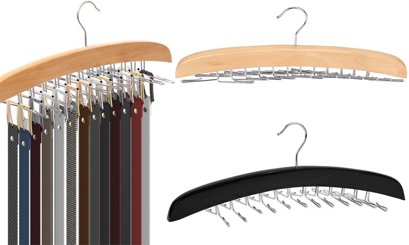 Wooden Adjustable 24 Clip Racks Tie Belt Hangers Storage Hanging Organizer - Primary Image