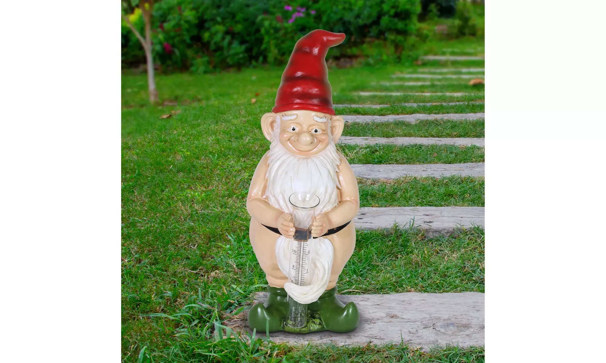 Exhart Good Time Naked Rain Gauge Gnome, 6 by 14 Inches - Primary Image