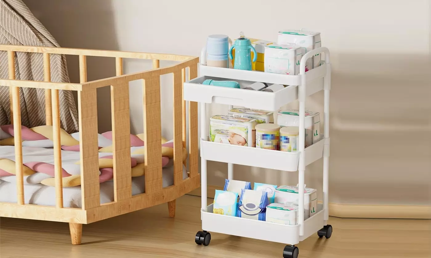 NewHome 3-Tier/4-Tier Rolling Storage Cart Mobile Shelving Unit Utility Cart