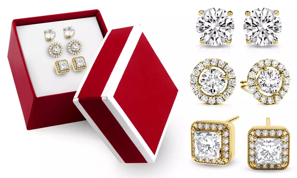 3-Pack Essential 18K Gold Plated Stud Earring Set In a Box By Sophia Lee 