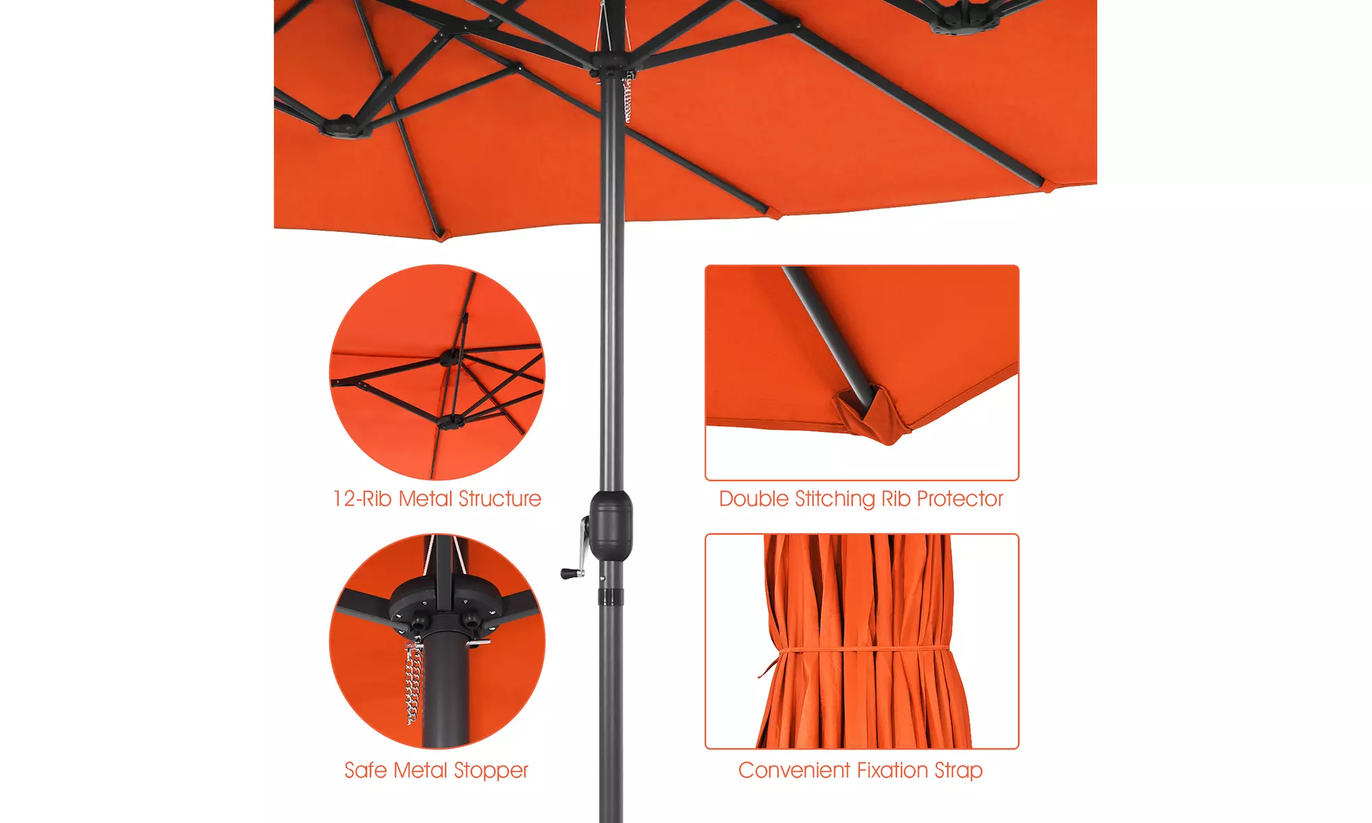Costway 15FT Patio Double-Sided Umbrella Crank Outdoor Garden Market Sun Shade
