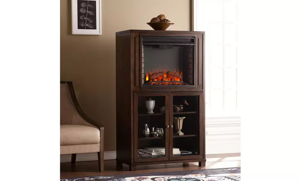 CLOSEOUT- Allman Electric Fireplace Storage Tower - Grayed Espresso - Second Medium