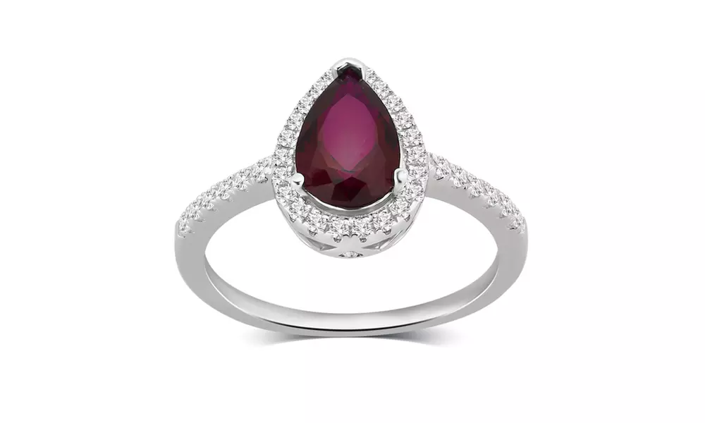 Pear Shape Ruby & White Sapphire Fashion Ring Sterling Silver Jewelry for Women