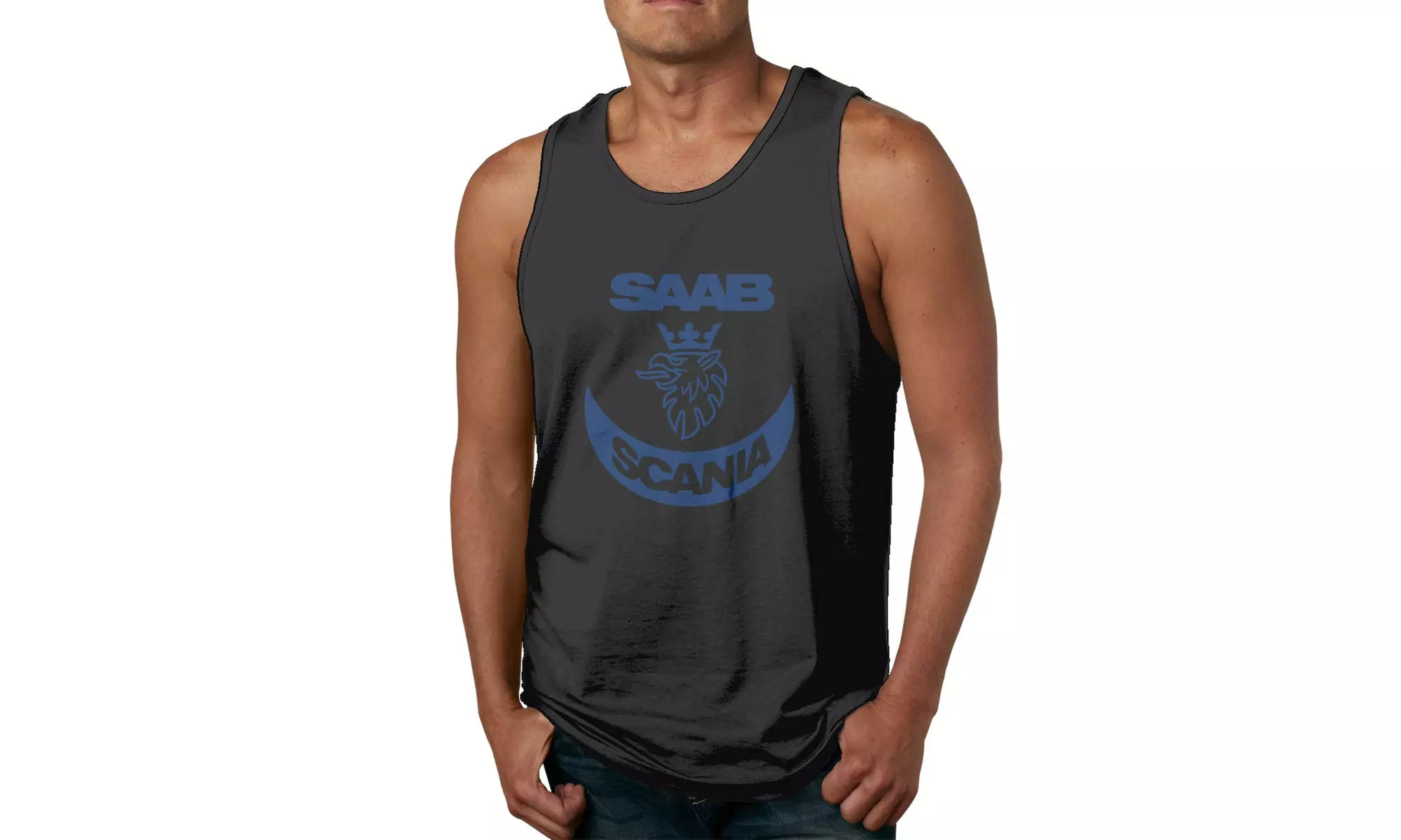 BOSIJCAI Design Saab Scania Auto Logo Tank Top T-Shirt for Mens O-Neck Black - Primary Image