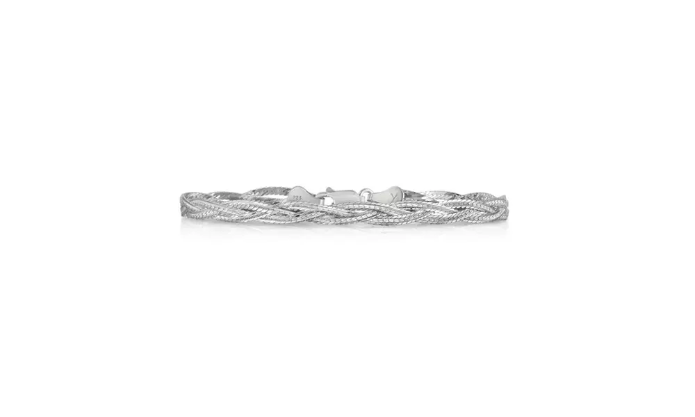 Italian Made Sterling Silver Diamond Cut Herringbone Braided Bracelet - Primary Image
