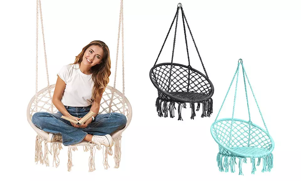 Handwoven Cotton Macramé Hanging Chair - Primary Image