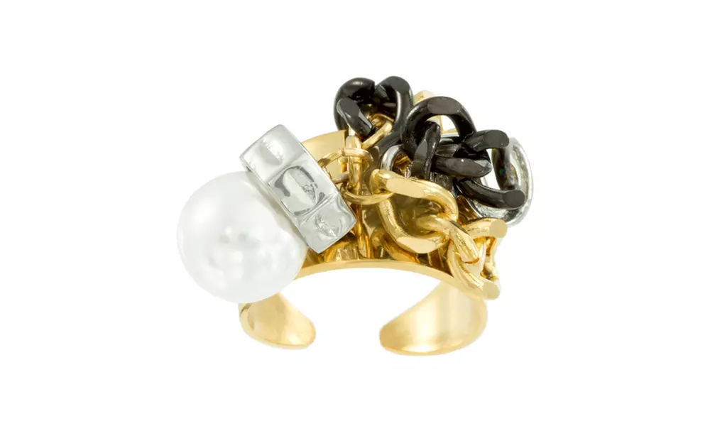 Stainless Steel Freshwater Pearl Lock Charm Cuff Ring - Second Medium