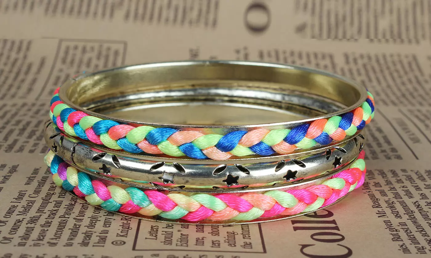 Colorful Woven Burnished Gold Friendship Bracelet Set (4-Piece) 