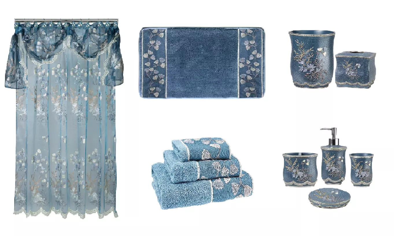 Zahari Home Capri: 4Pc Bath Set and Shower Curtain W/12 Shower Hooks & More! - Primary Image