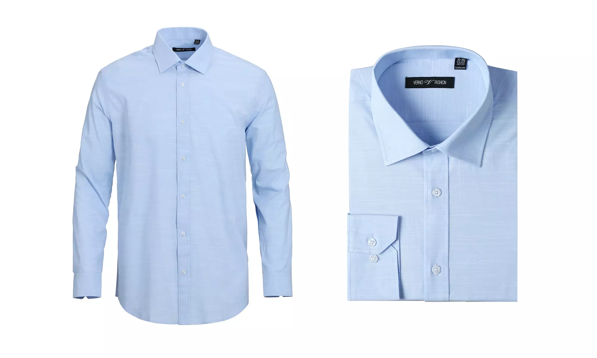 Verno Men's Classic Fit Textured Wrinkle-Free Dress Shirts, 100% Cotton - Second Medium