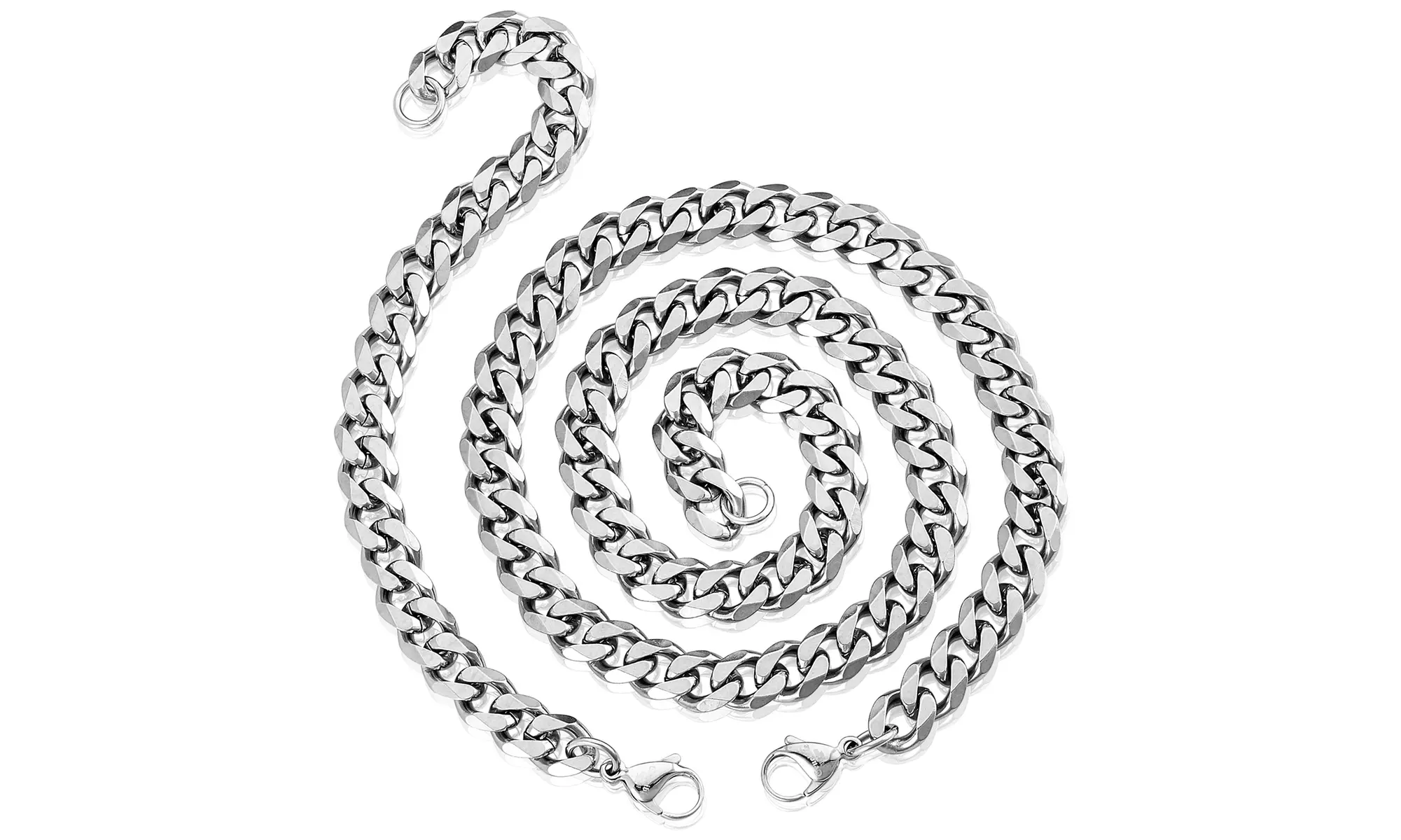 Men's Polished Stainless Steel Chunky Curb Chain Set - Primary Image