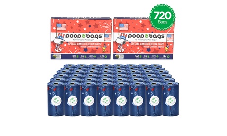 720 USDA Certified Biobased - Peanuts Americana Poop Bags - 48 Roll Bundle Green 9” X 13”