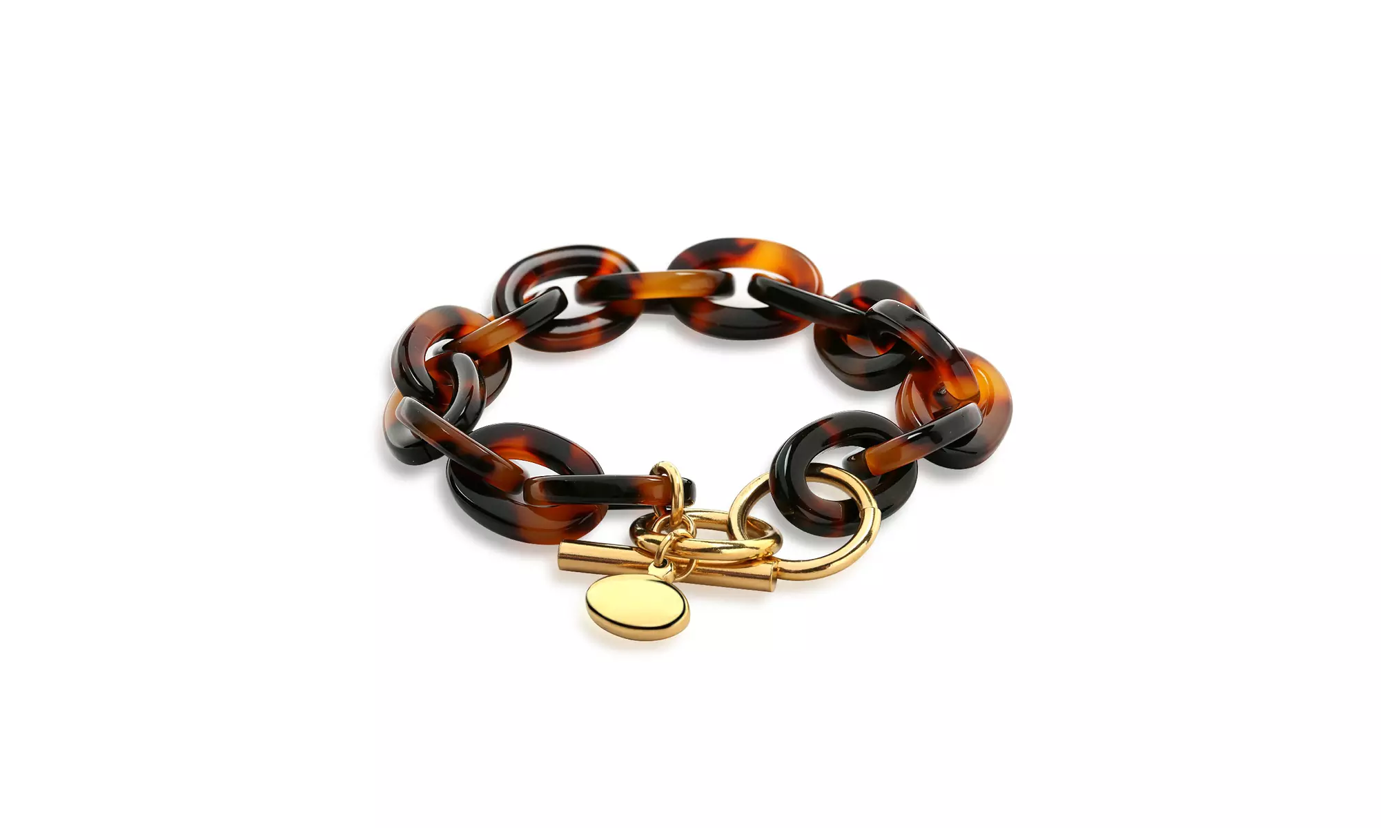 Fashion Brown Golden Acrylic Tortoise Shell Wide Cuff Bangle Bracelet - Primary Image