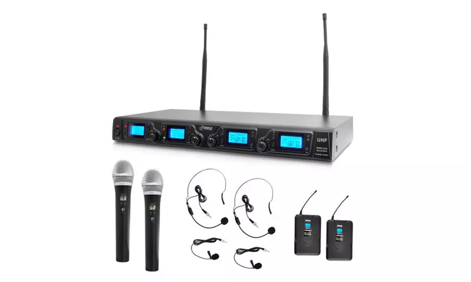 Pyle PDWM4350U Wireless Microphone System - 4-Channel UHF, Adjustable Frequency - Primary Image