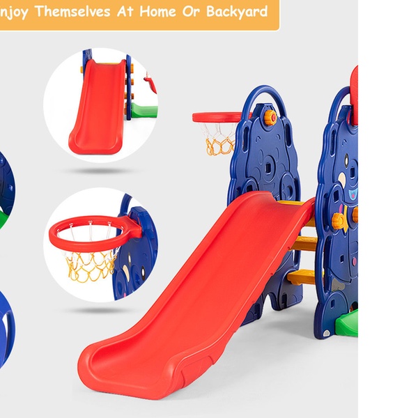 costway 3 in 1 junior children climber slide swing seat basketball hoop playset backyard