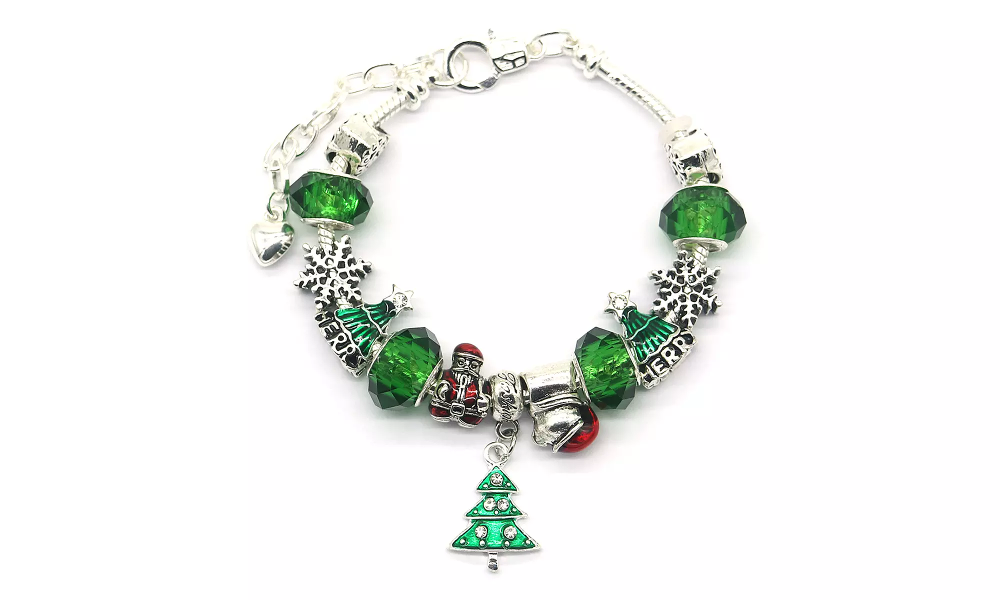 Rhodium Plated Murano and Christmas Bracelet with crystals from Swarovski