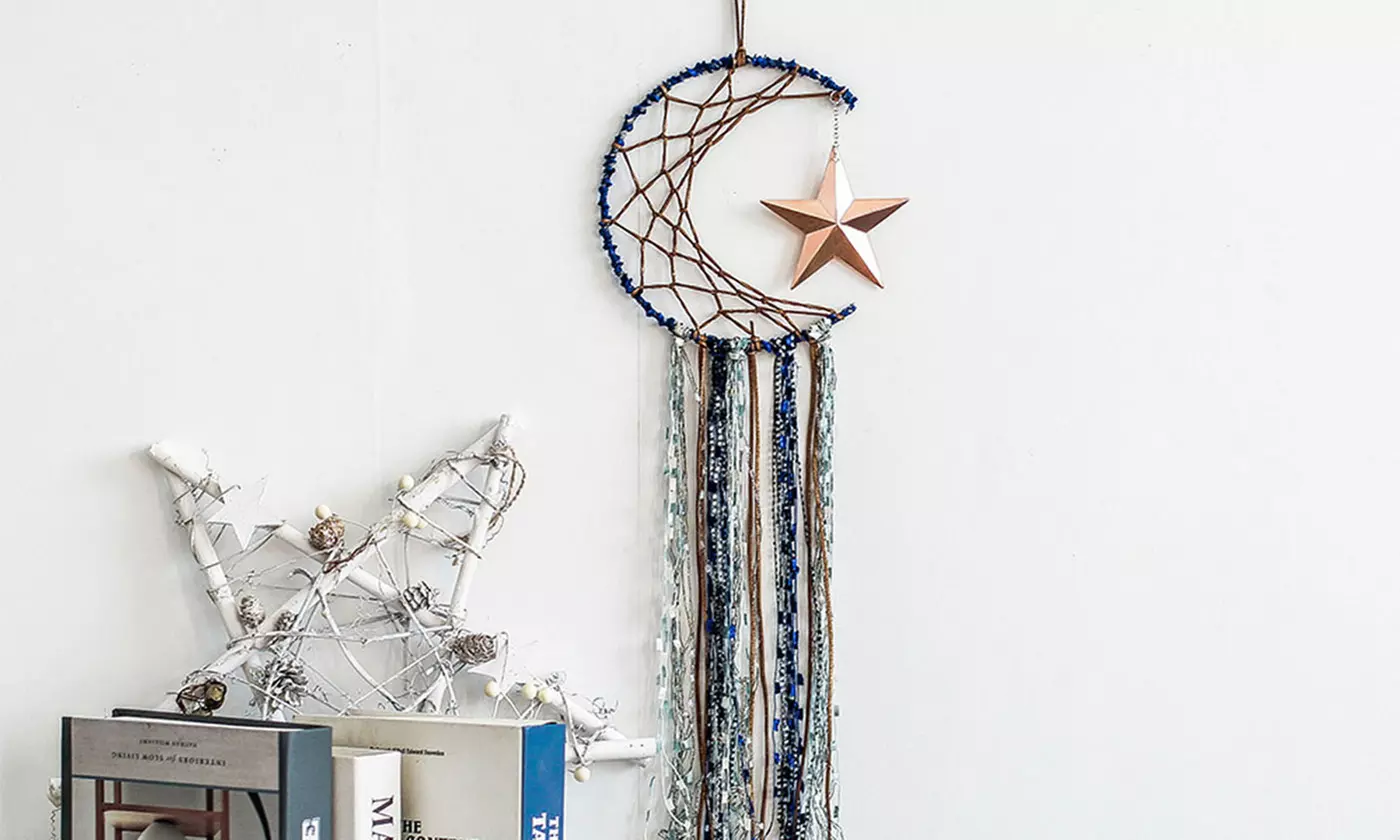 Macrame Star Moon Dream Catcher Boho Wall Hanging Ornament