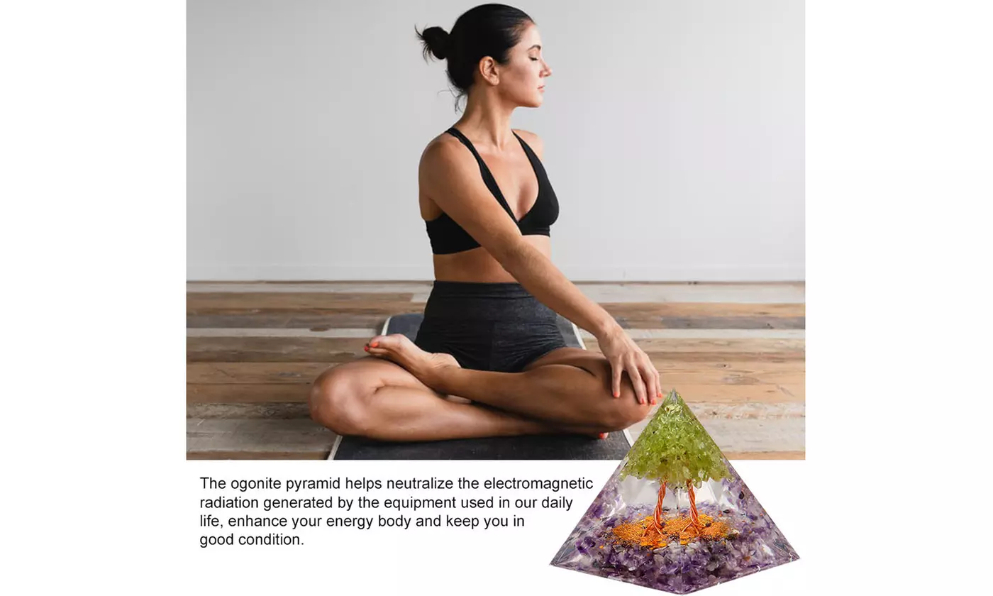 Orgone Pyramid Taichi Amethyst&Obsidian Healing Crystal Pyramid Energy Generator
