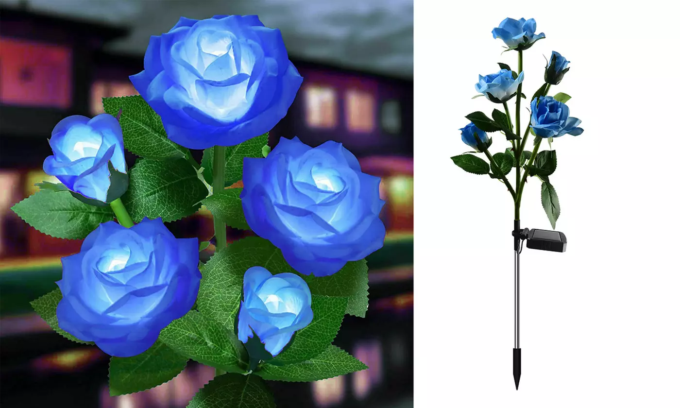 LED Solar 5 Rose Flowers Garden Stake Decor Lights 