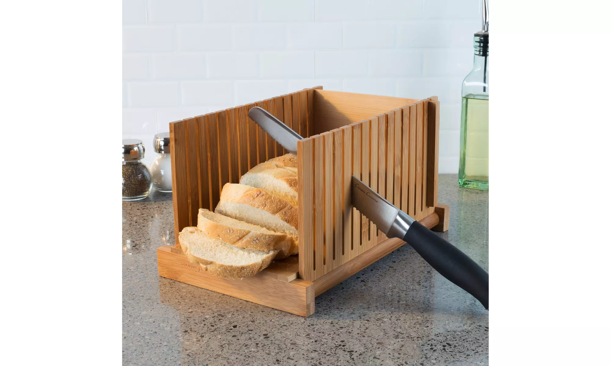 Bamboo Wooden Foldable Bread Slicer Perfect Even Sliced Homemade Bread Loaf - Primary Image