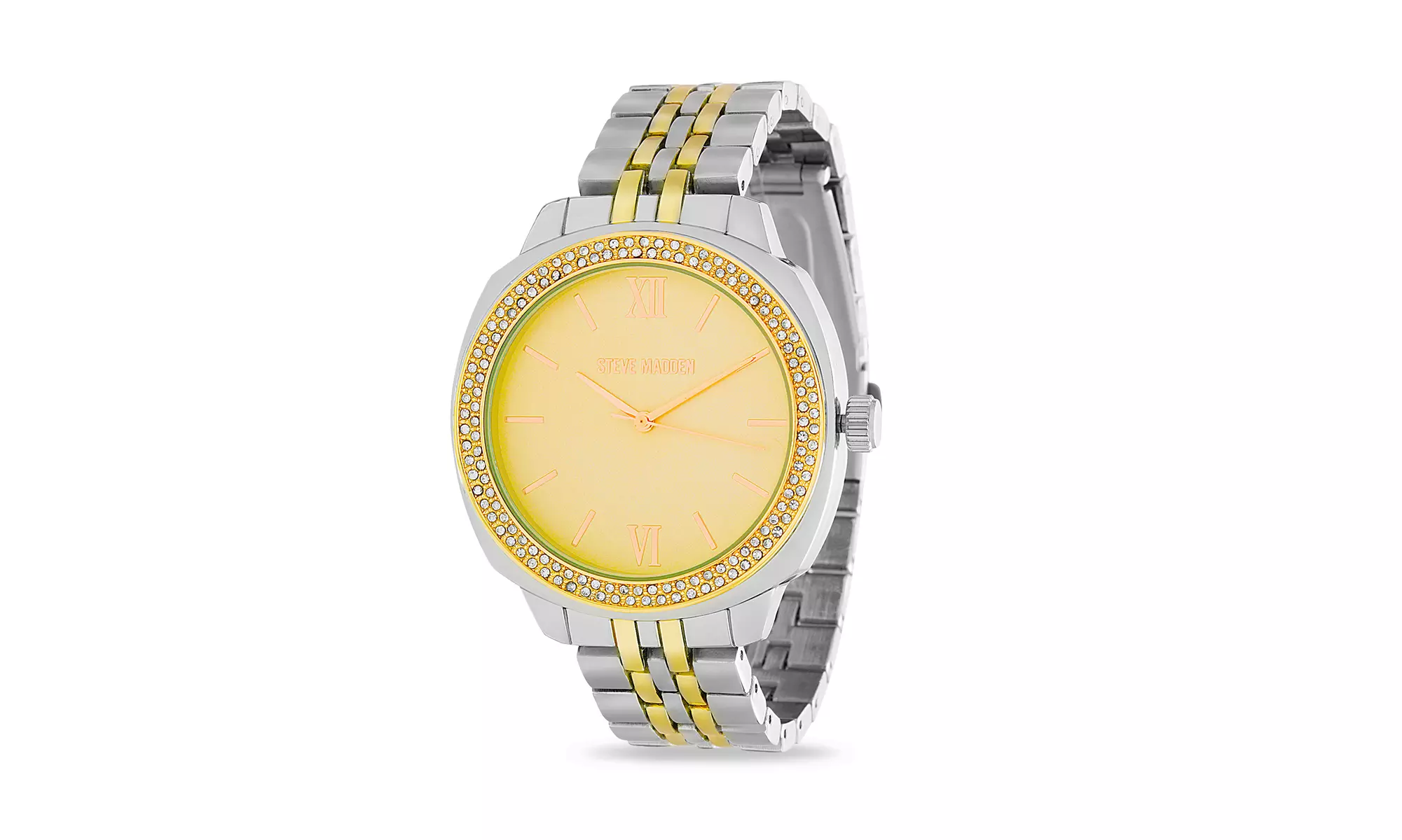 Steve Madden Ladies Rhinestone Bezel Link Watch - Primary Image