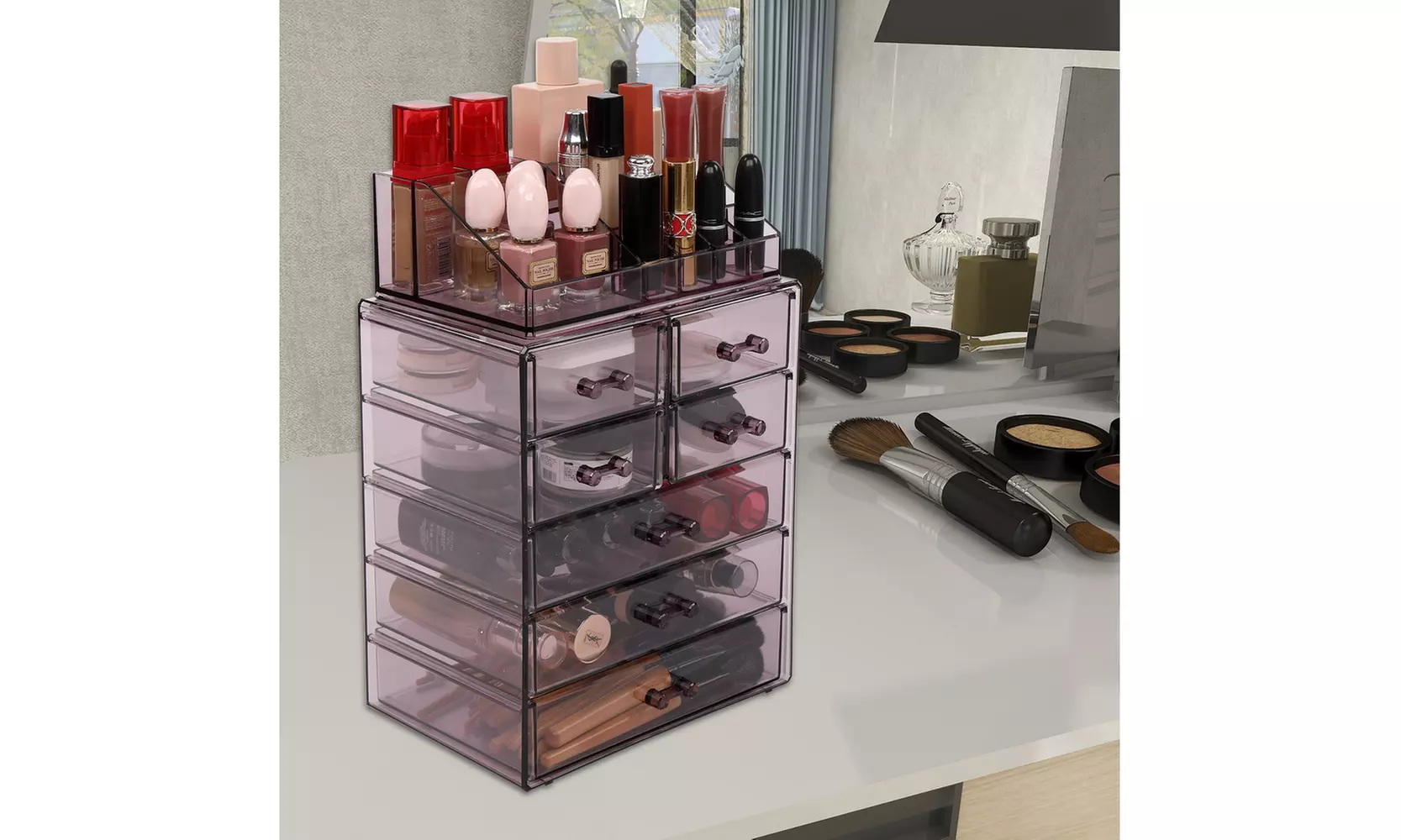 Plastic Cosmetics Makeup Storage Rack 7 Large Drawers (Set of 2)