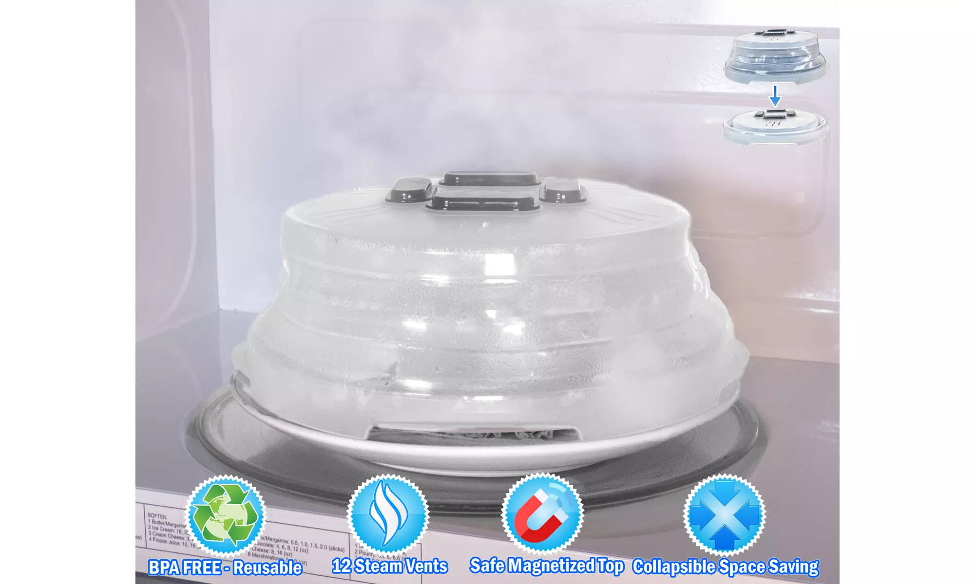 2pc Microwave Collapsible Hover Anti Splattering Magnetic Food Cover - Primary Image