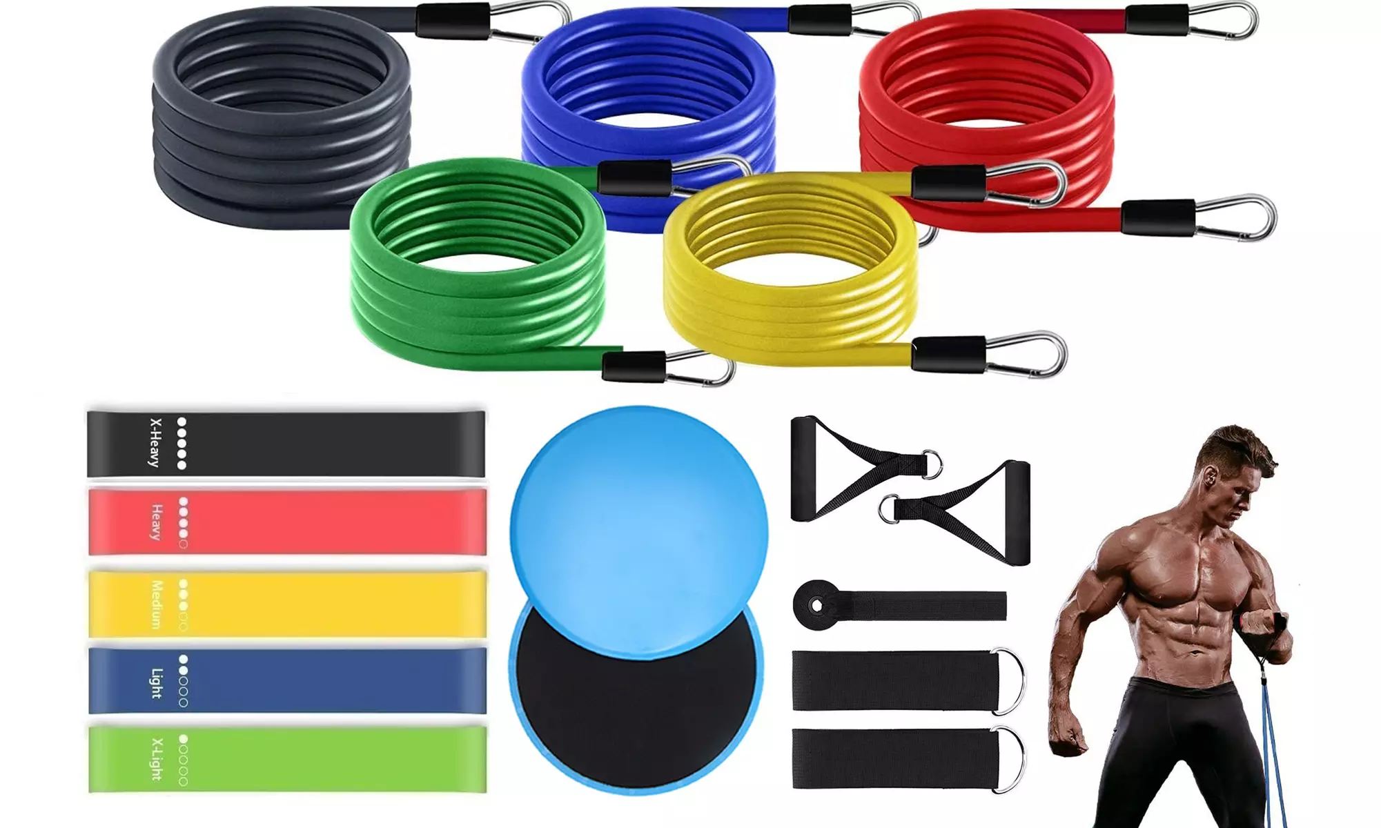 19 Resistance Bands Stackable Exercise Bands Loop & Core Sliders - Primary Image
