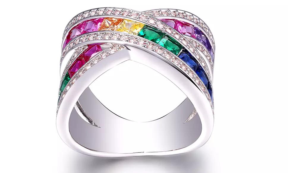 Rainbow Crystal X Ring with Swarovski Elements - Second Medium
