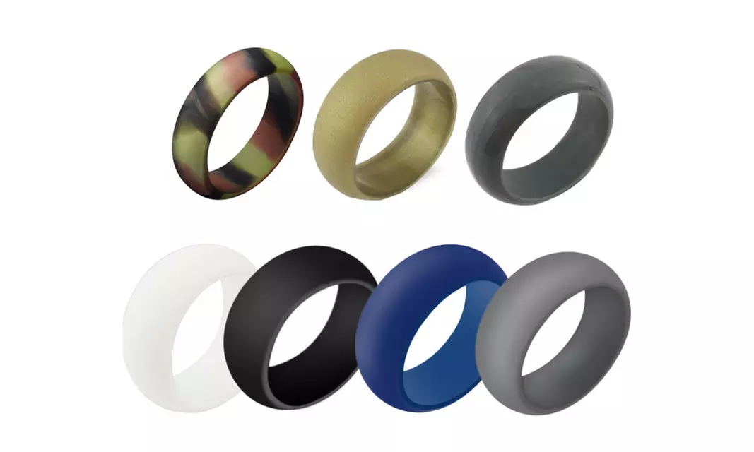 Men's 7 Pack Silicone Rubber Wedding Ring Band Set