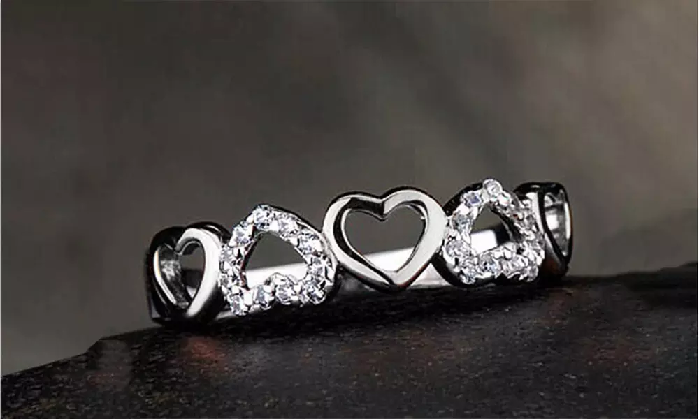 Cubic Zirconia Heart Cut Pave Band in 18k White Gold