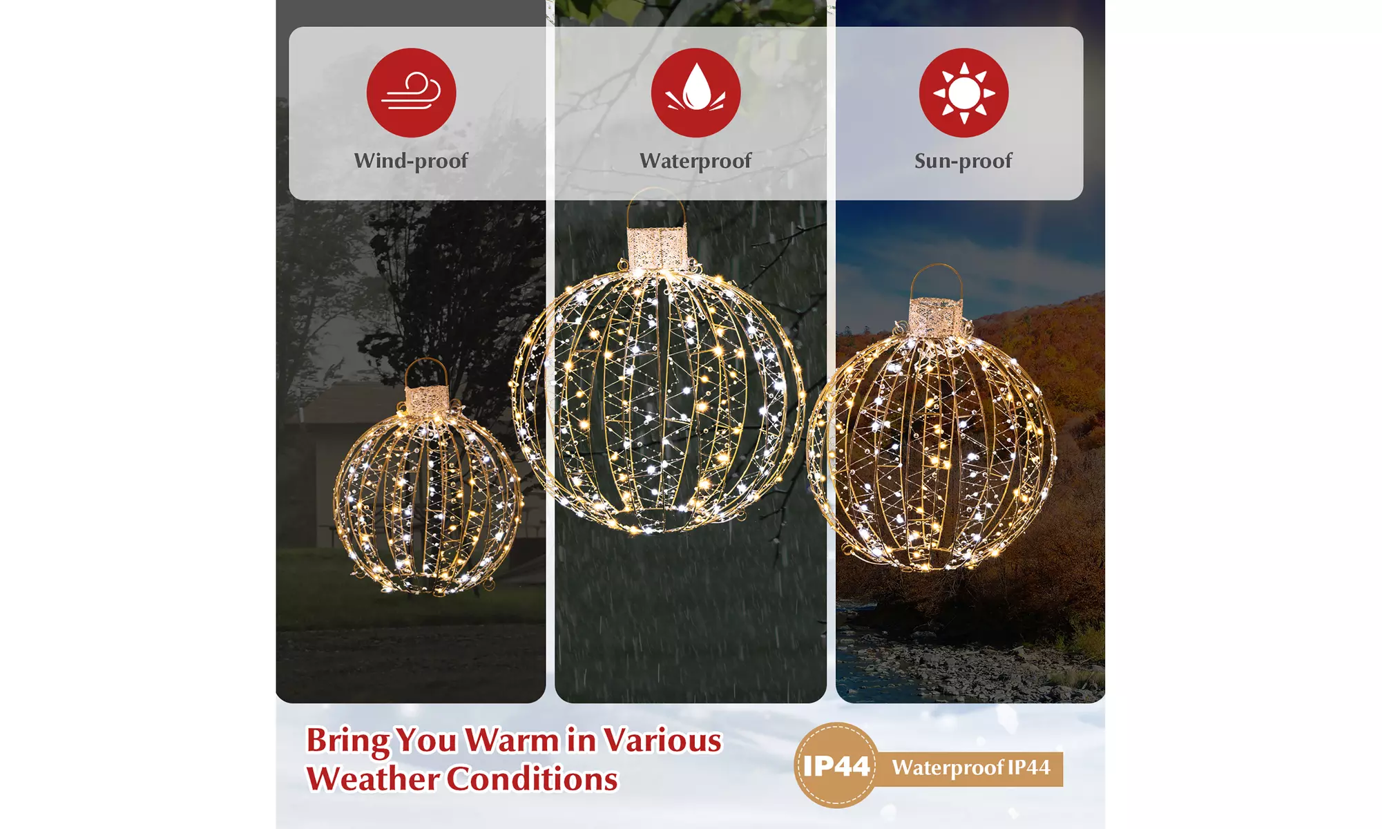 Costway Christmas LED Light Balls Outdoor Hanging Light Spheres 360 Lights