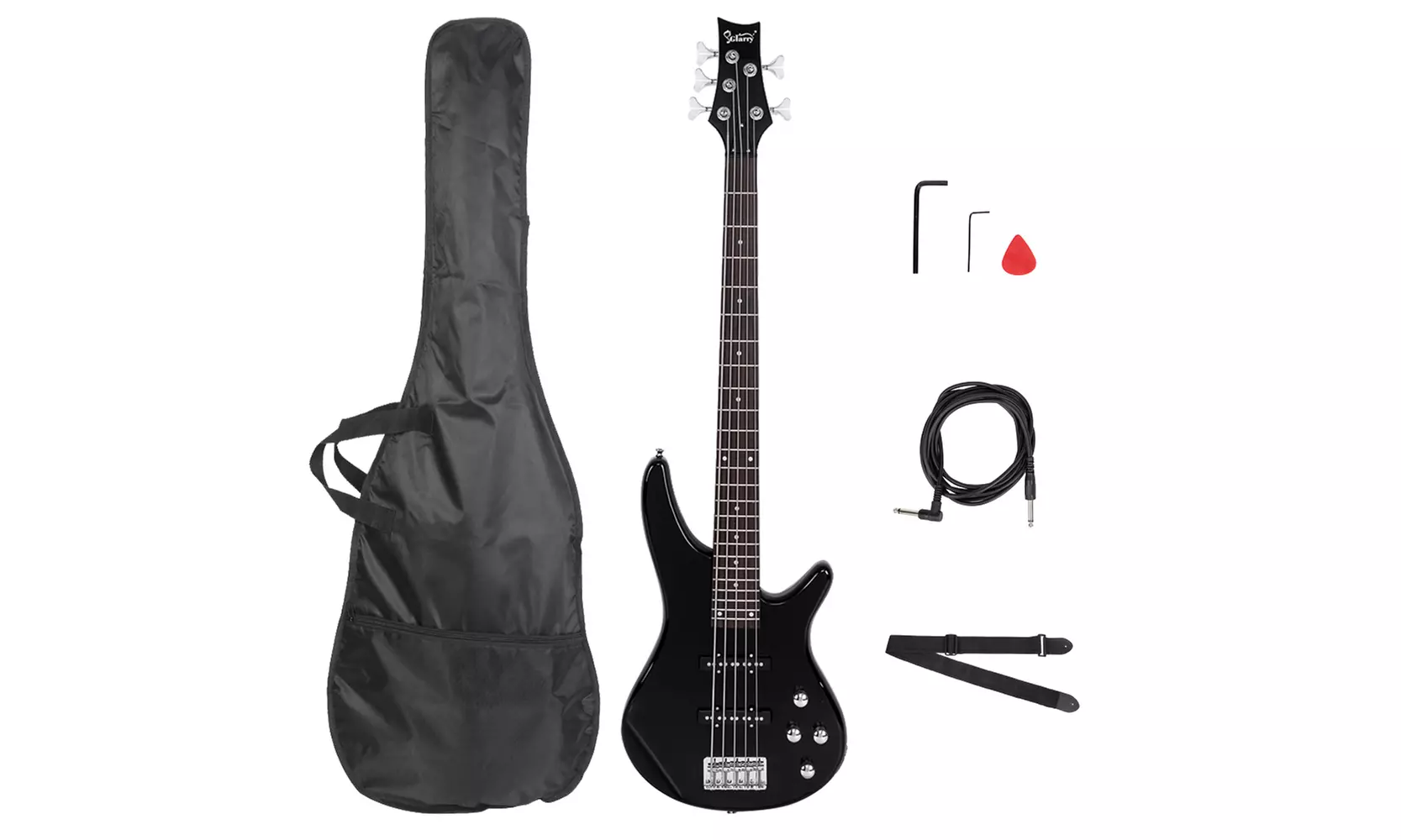 Glarry Electric 5 String Bass Guitar Full Size Bag Strap Pick Black - Primary Image