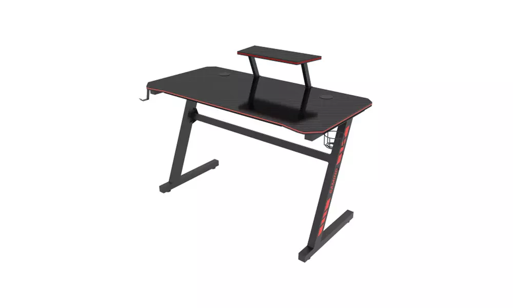 Hot Gaming Table Z Shape Black MDF Gaming Desk with PC Holder - Primary Image