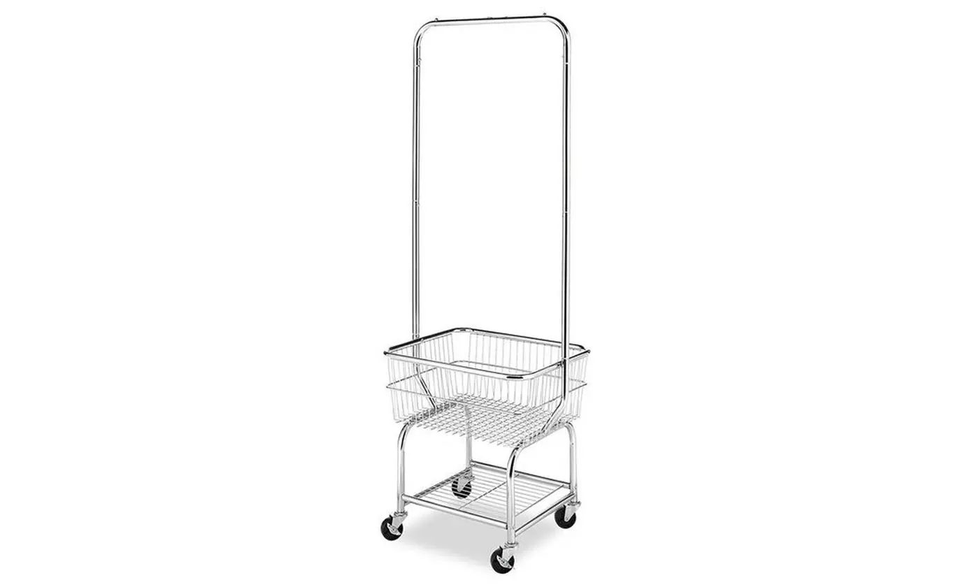 Commercial Laundry Cart Rolling On Wheels With Hanging Rack Utility - Primary Image