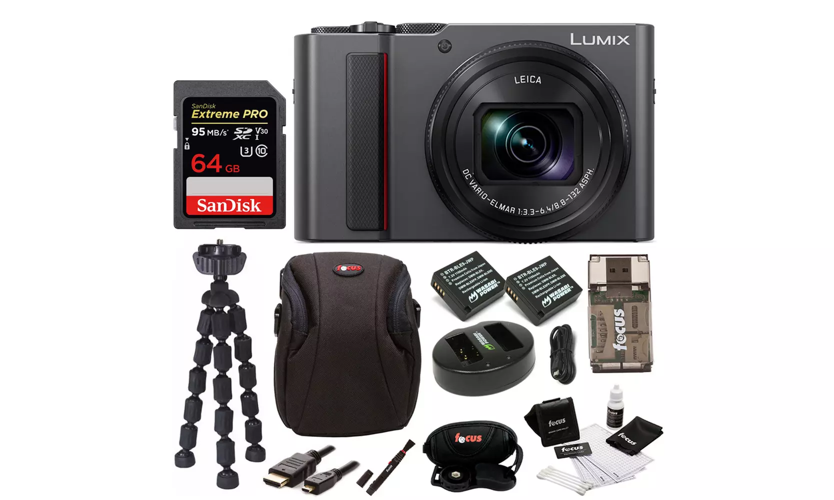 Panasonic LUMIX ZS200 4K Digital Camera (Silver) with 64GB Accessory Bundle - Primary Image
