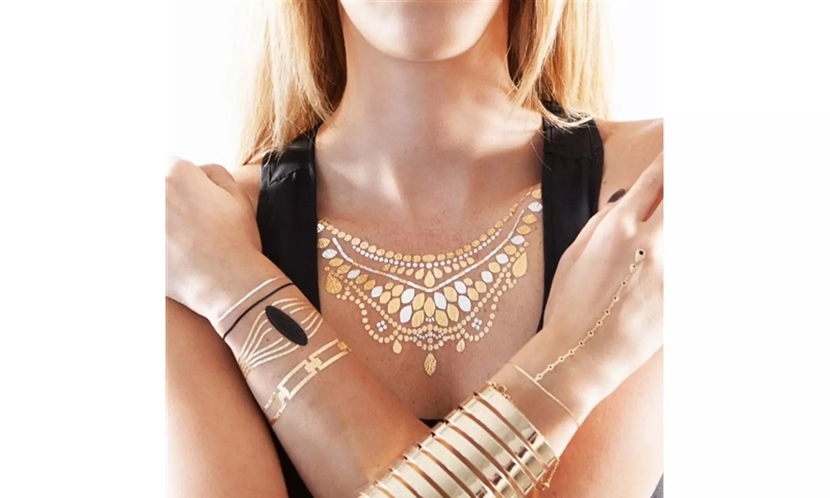 Hypoallergenic Metallic Jewelry Body Makeup Flash Gold Silver Temporary Tattoo - Second Medium